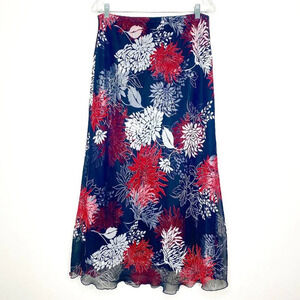 Avenue Maxi Skirt Plus Size 14/16 Stretch Waist Black Red White Floral Print